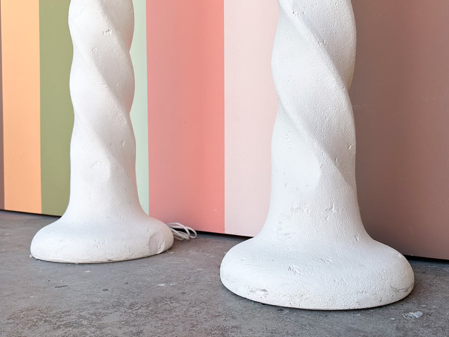 Pair of Totally 80's Plaster Swirl Floor Lamps