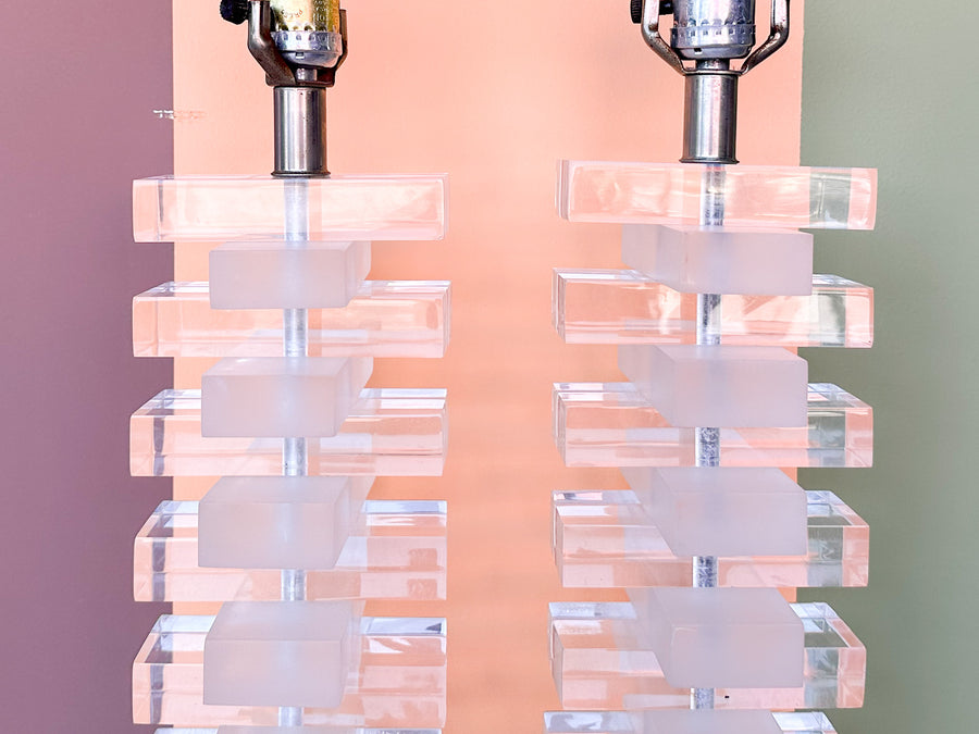Pair of Stacked Lucite Lamps