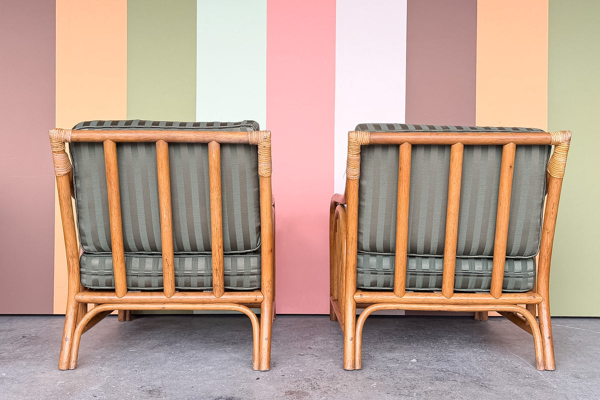 Pair of Old Florida Rattan Lounge Chairs