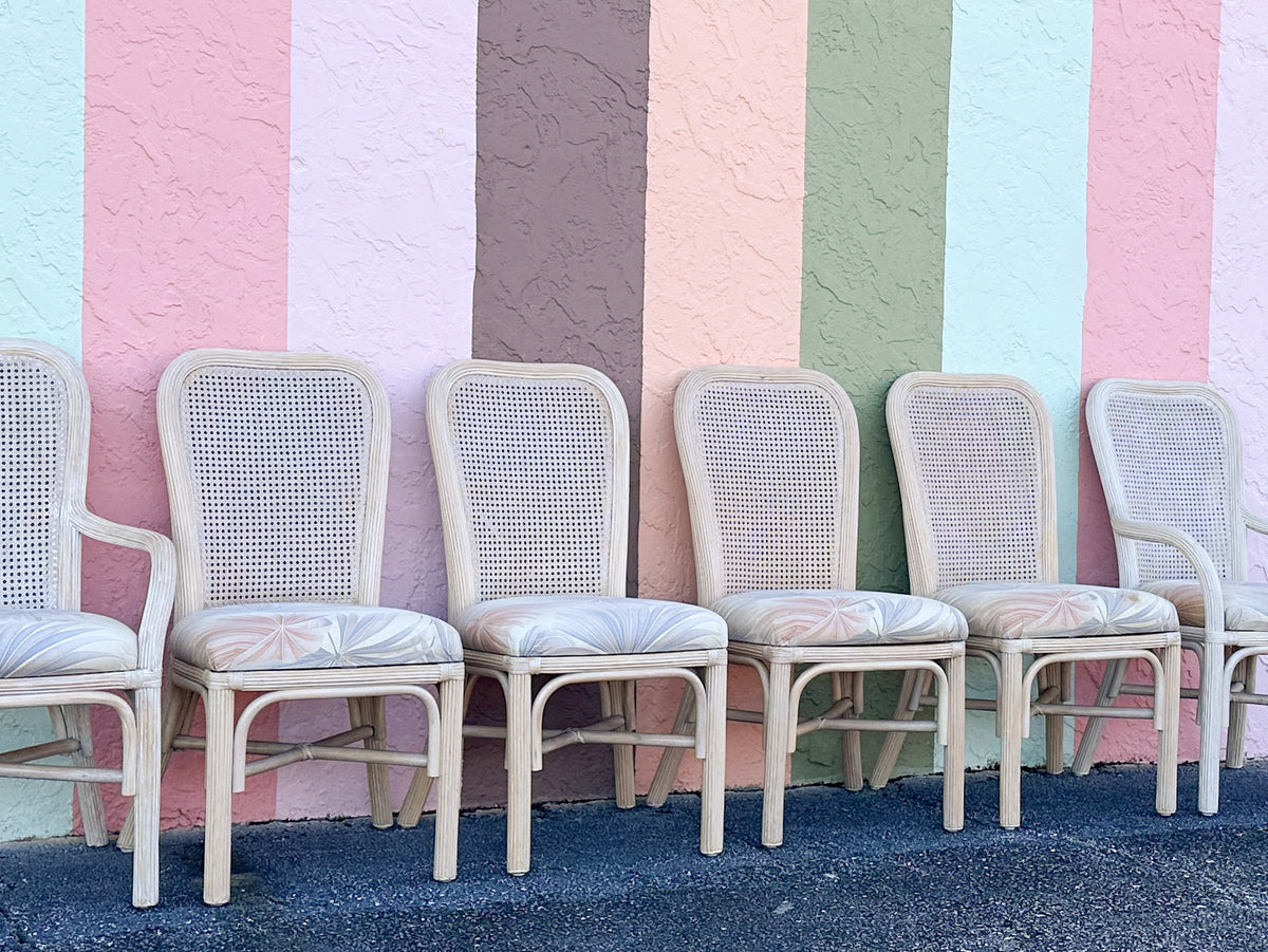 Set of Six Pencil Reed Rattan and Cane Dining Chairs