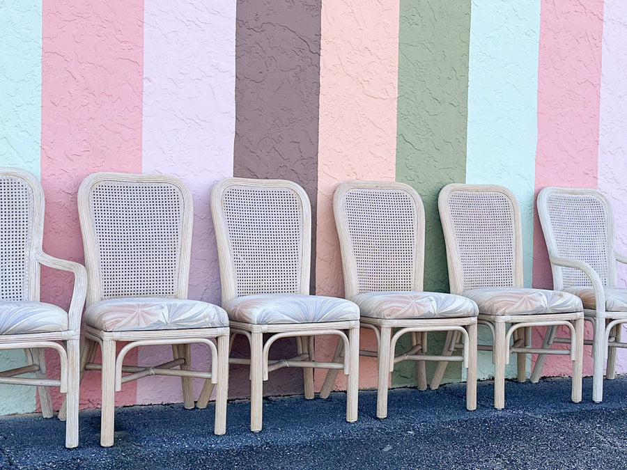 Set of Six Pencil Reed Rattan and Cane Dining Chairs
