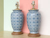 Pair of Blue and White Plaid Lamps