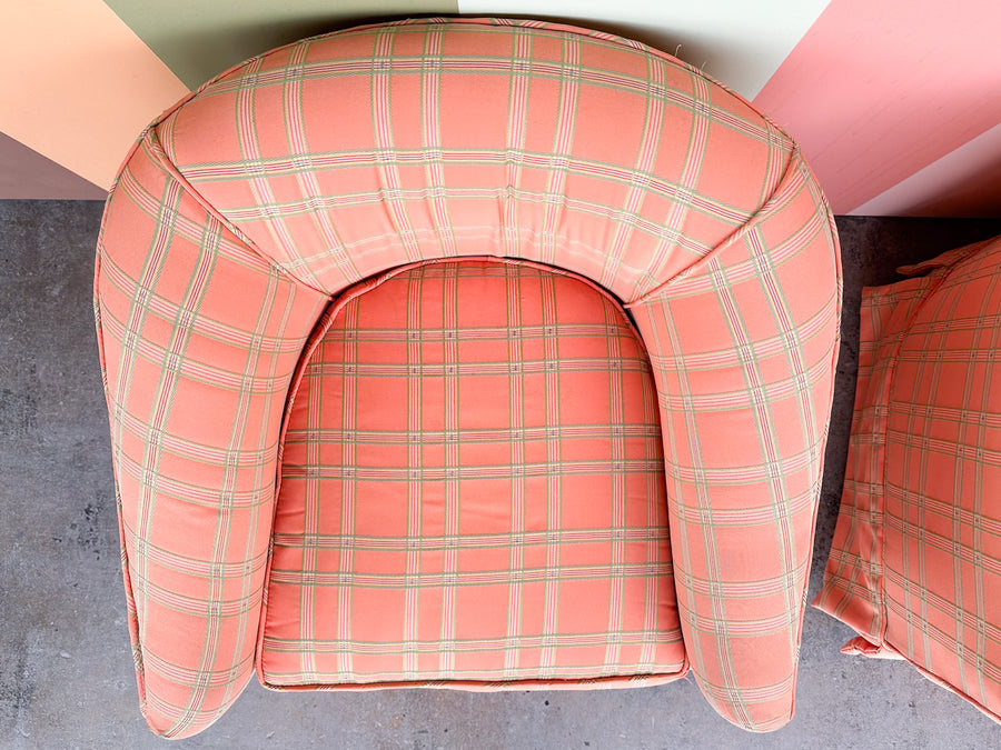 Pair of Coral Swivel Barrel Chairs