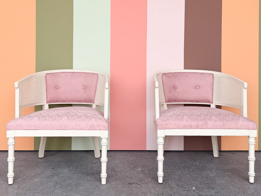 Pair of Faux Bamboo and Cane Barrel Chairs