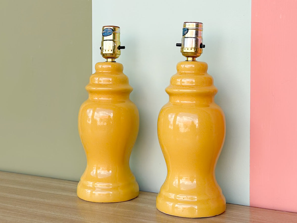 Pair of Petite Yellow Ginger Jar Lamps