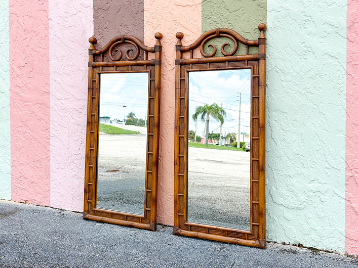 Pair of Handsome Thomasville Faux Bamboo Mirrors