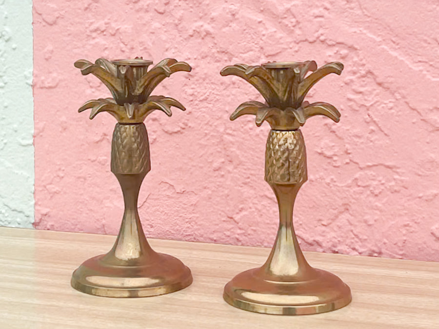 Pair of Brass Palm Tree Candlesticks