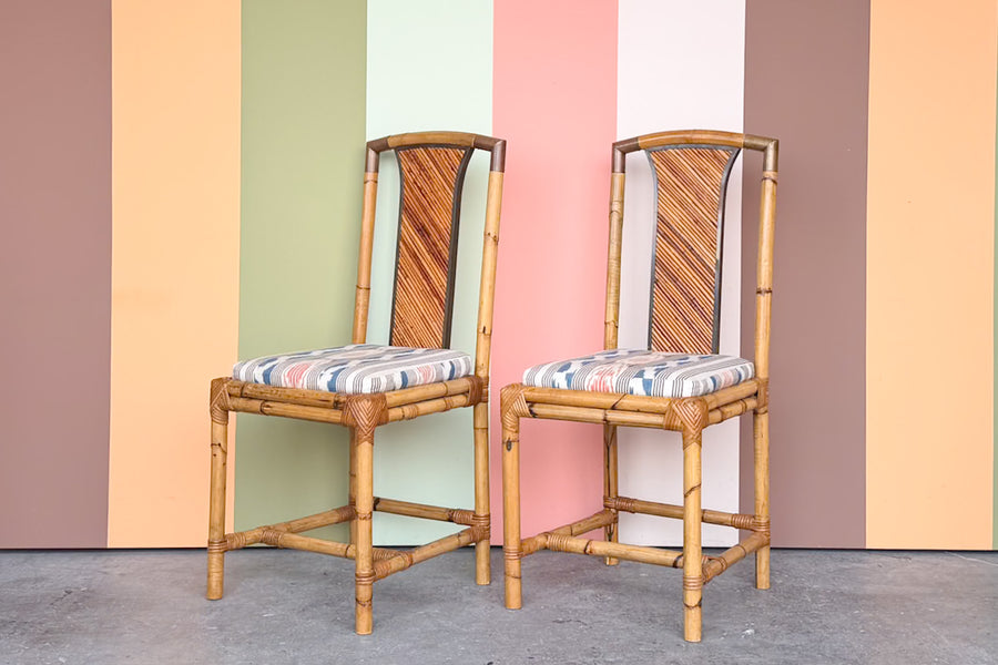 Set of Four Pencil Reed Rattan Dining Chairs