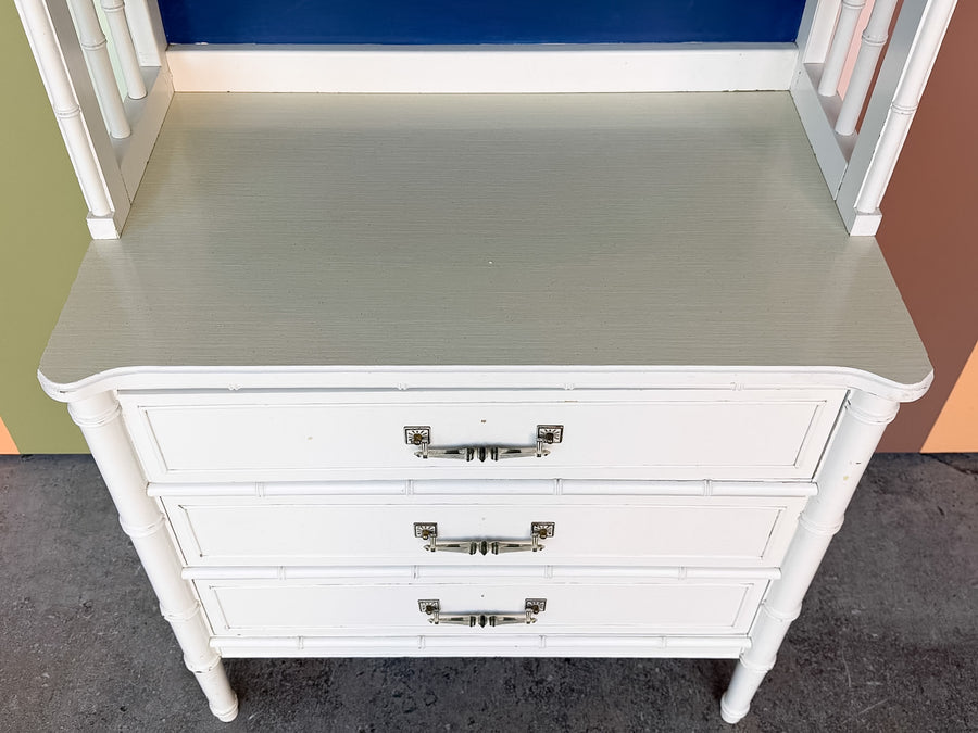 Faux Bamboo Oversized Nightstand with Hutch