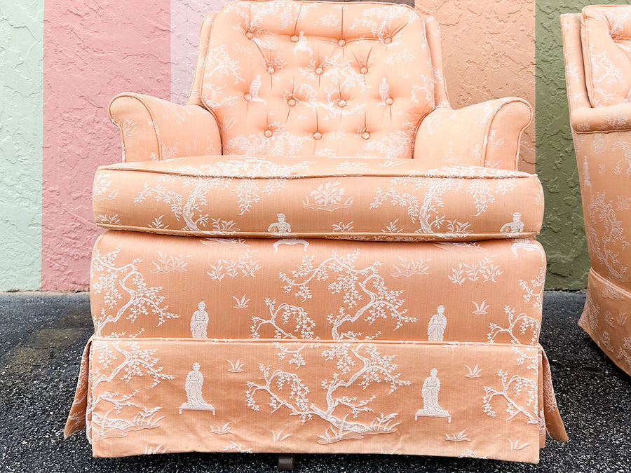 Pair of Peach Pagoda Upholstered Chairs