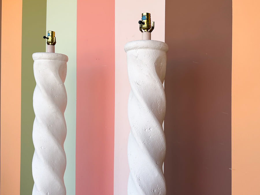 Pair of Totally 80's Plaster Swirl Floor Lamps
