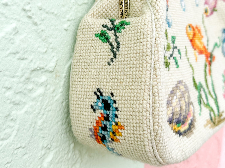 Granny Chic Needlepoint Fish Purse