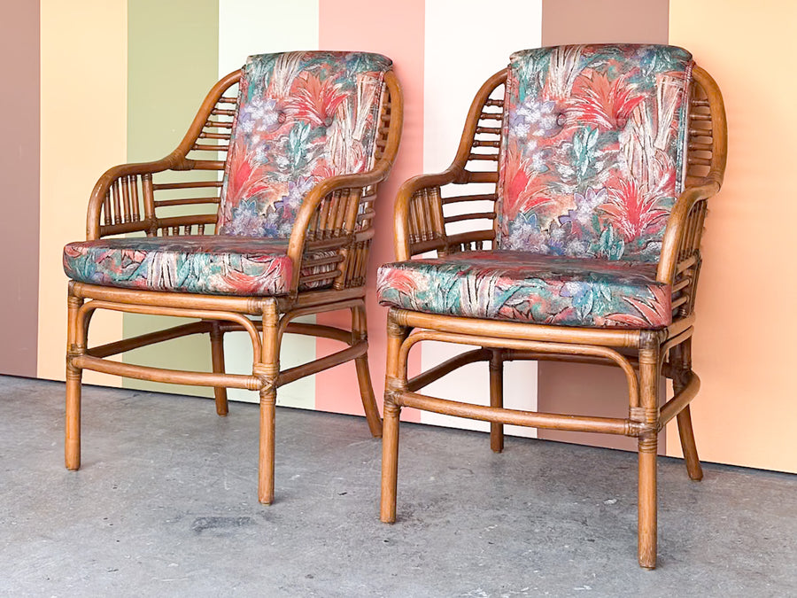 Pair of Ficks Reed Rattan Arm Chairs