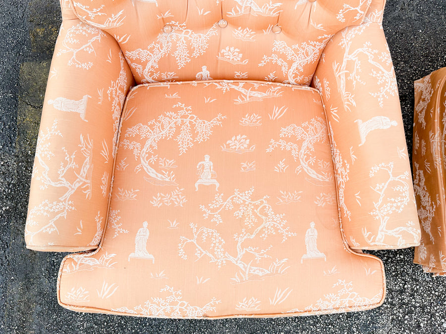 Pair of Peach Pagoda Upholstered Chairs