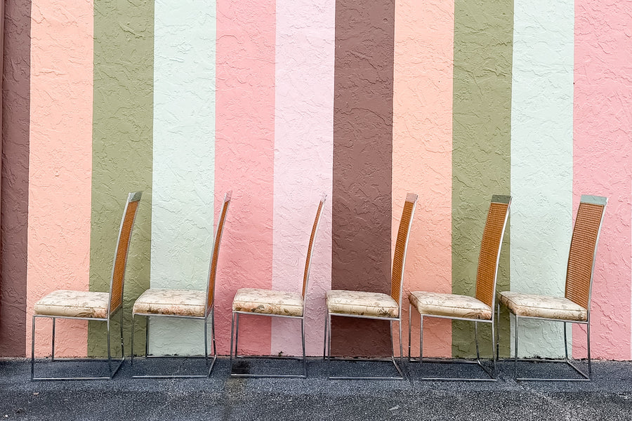 Set of Six Milo Baughman for Thayer Coggin Chrome and Cane Dining Chairs