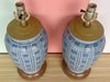 Pair of Blue and White Plaid Lamps