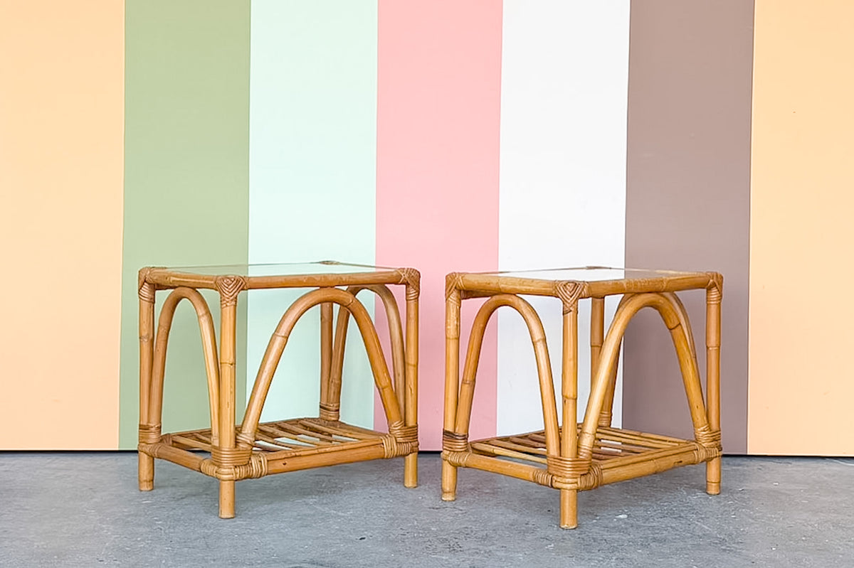 Pair of Ficks Reed Rattan Side Tables