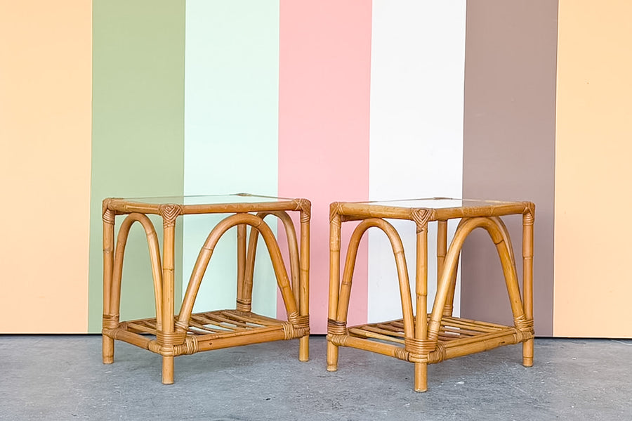 Pair of Ficks Reed Rattan Side Tables