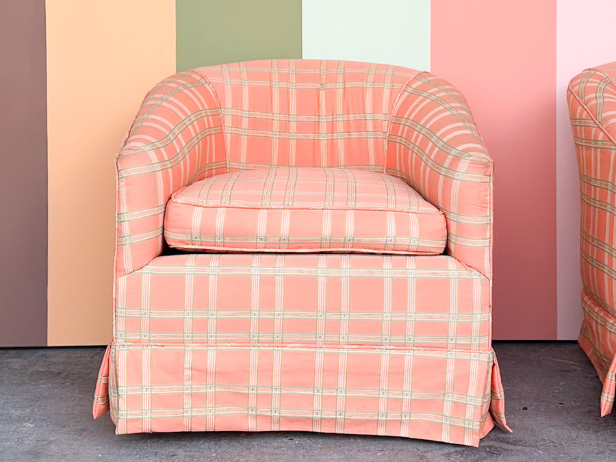 Pair of Coral Swivel Barrel Chairs