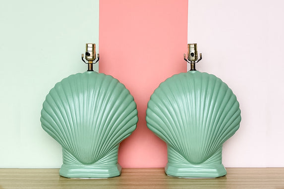 Pair of Sea Green Shell Lamps