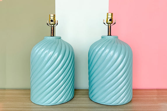 Pair of Turquoise Swirl Lamps