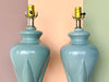 Pair of Seafoam Palm Leaf Lamps