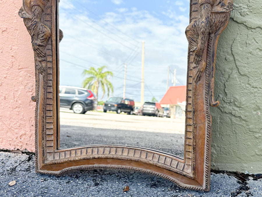 Wood Carved Palm and Monkey Mirror