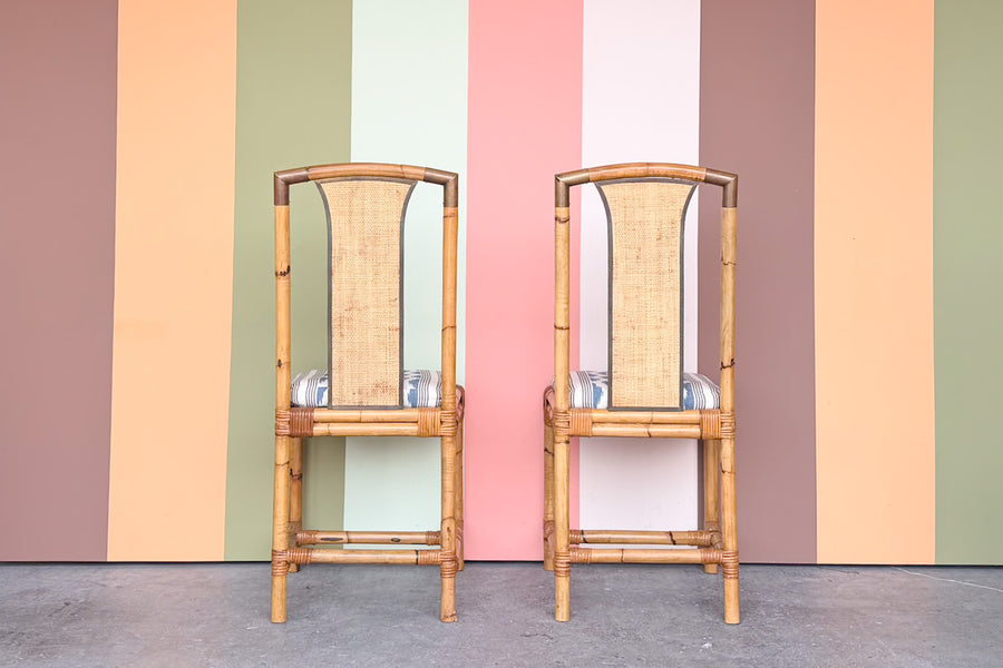 Set of Four Pencil Reed Rattan Dining Chairs