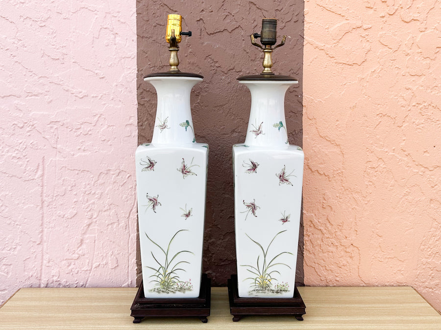 Pair of Colorful Chinoiserie Floral Lamps