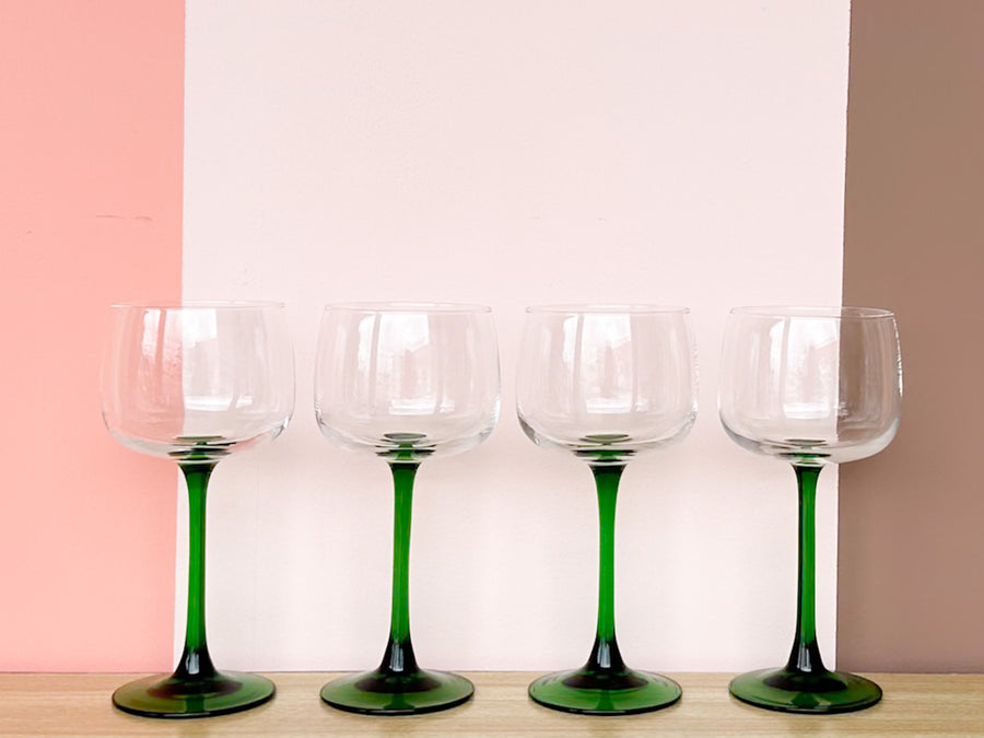 Set of Nine French Green Wine Glassware