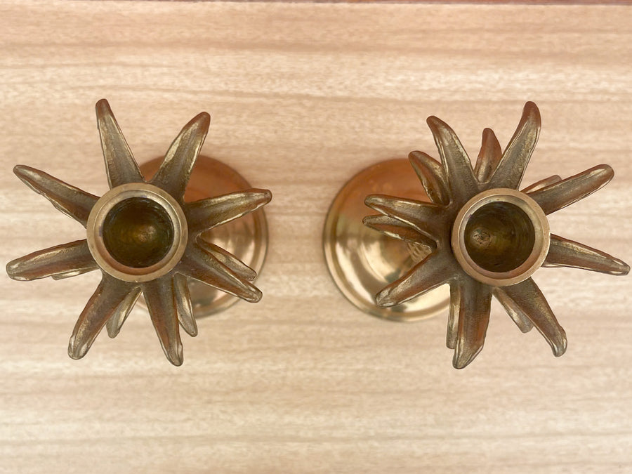 Pair of Brass Palm Tree Candlesticks