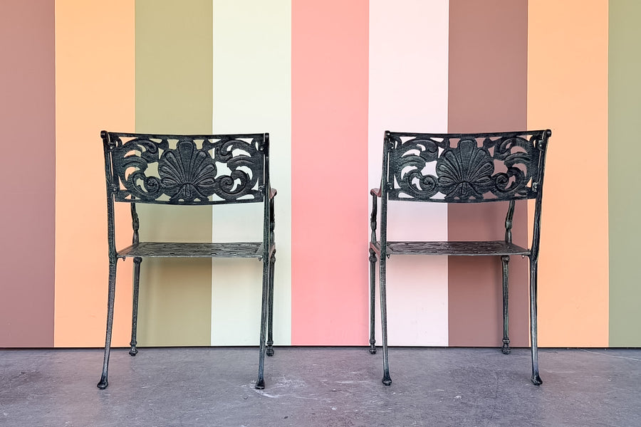 Set of Four Shell Motif Cast Iron Chairs