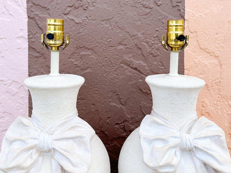 Pair of Adorable Plaster Bow Lamps