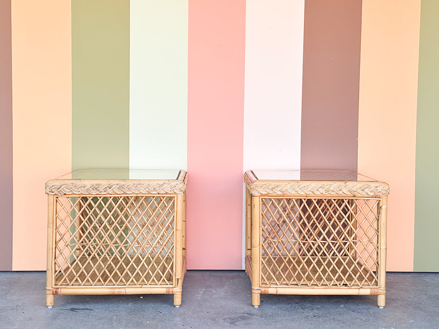 Pair of Braided Rattan Side Tables