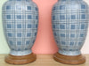 Pair of Blue and White Plaid Lamps