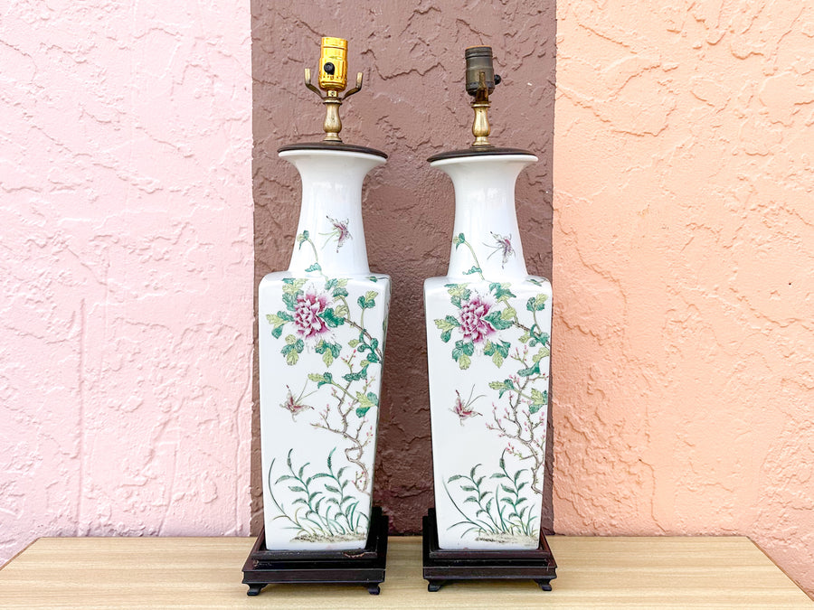 Pair of Colorful Chinoiserie Floral Lamps