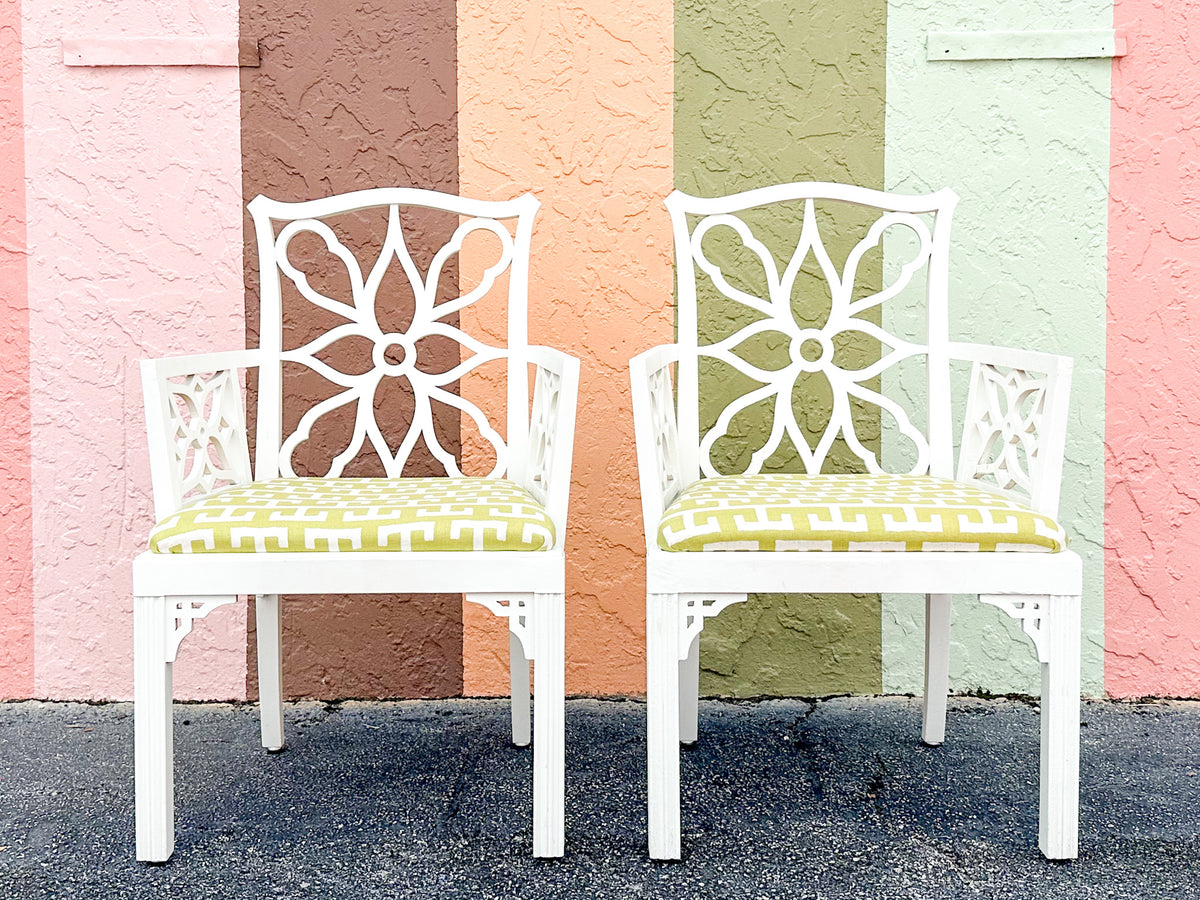 Pair of Flower Fretwork Arm Chairs