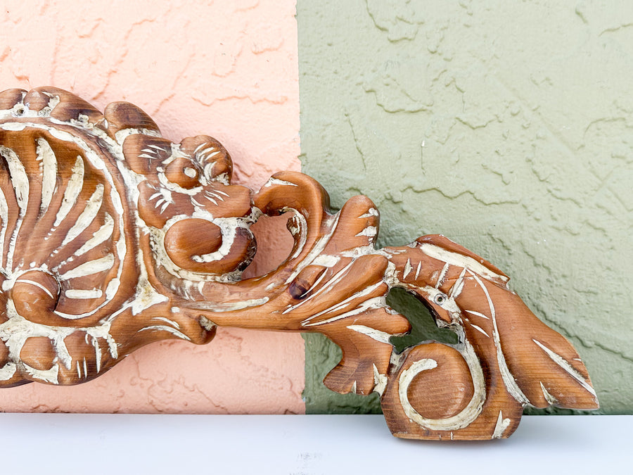 Pair of Wood Carved Shell Motif Wall Art