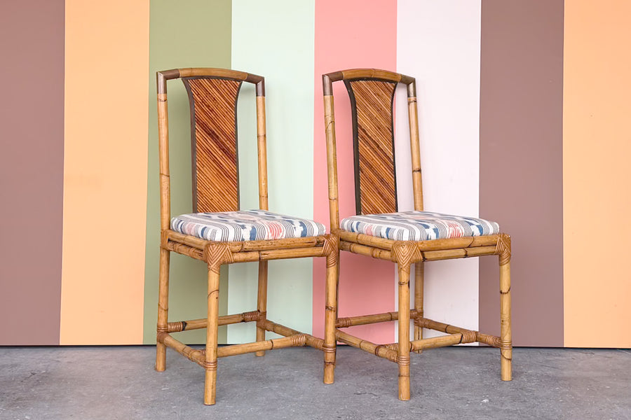 Set of Four Pencil Reed Rattan Dining Chairs