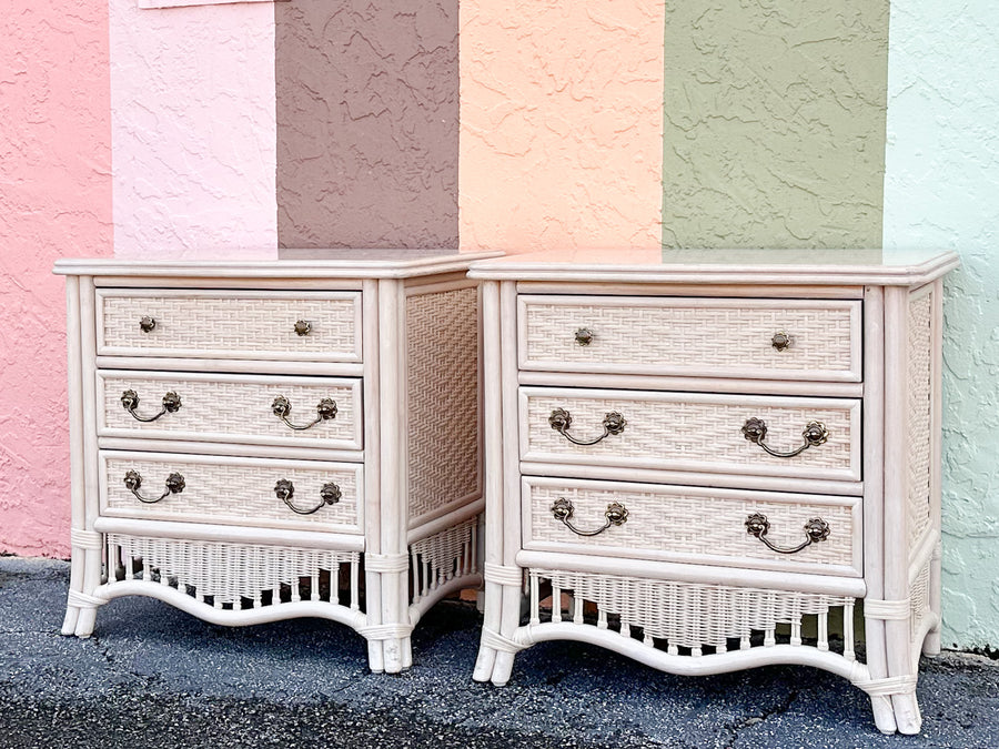 Pair of Oversized Wicker Ficks Reed Nightstands