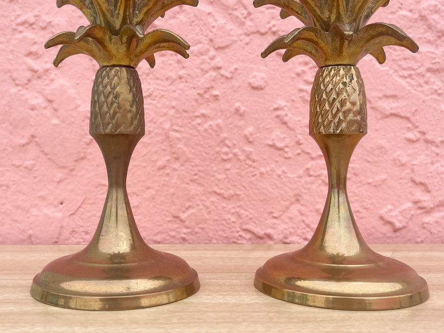Pair of Brass Palm Tree Candlesticks