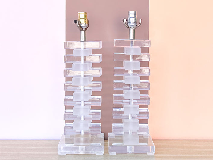Pair of Stacked Lucite Lamps