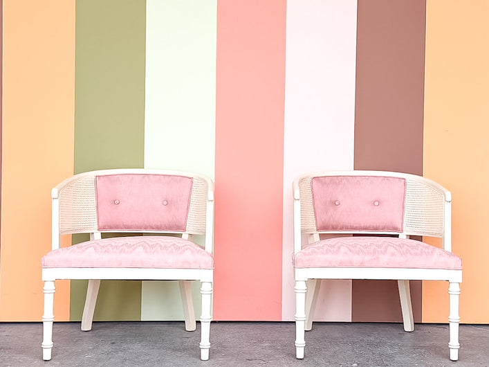 Pair of Faux Bamboo and Cane Barrel Chairs
