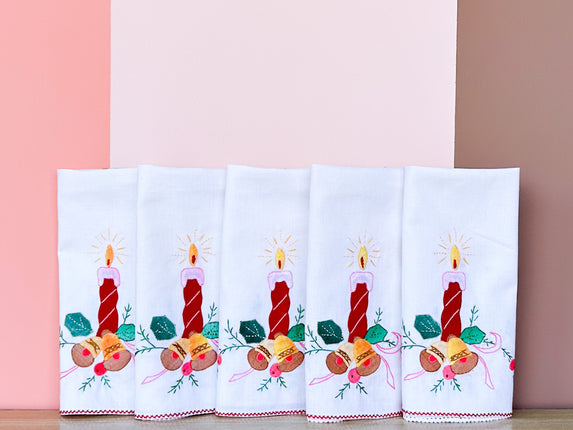 Set of Five Colorful Embroidered Placemats