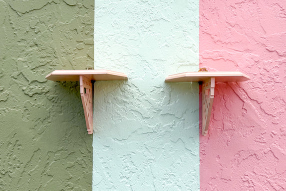 Pair of Pink Fretwork Wall Shelves