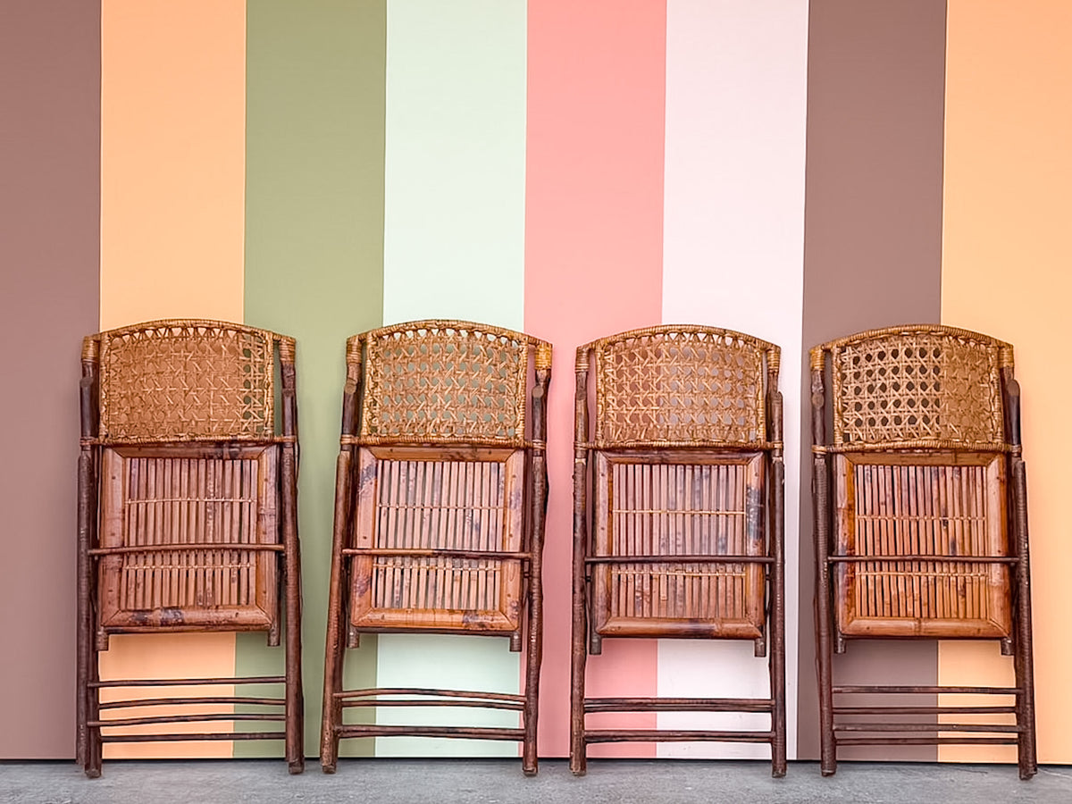 Set of Four Bamboo and Cane Folding Chairs