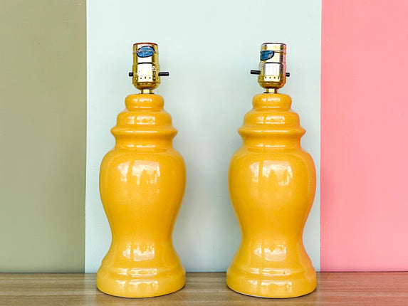 Pair of Petite Yellow Ginger Jar Lamps