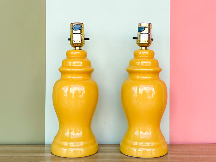 Pair of Petite Yellow Ginger Jar Lamps