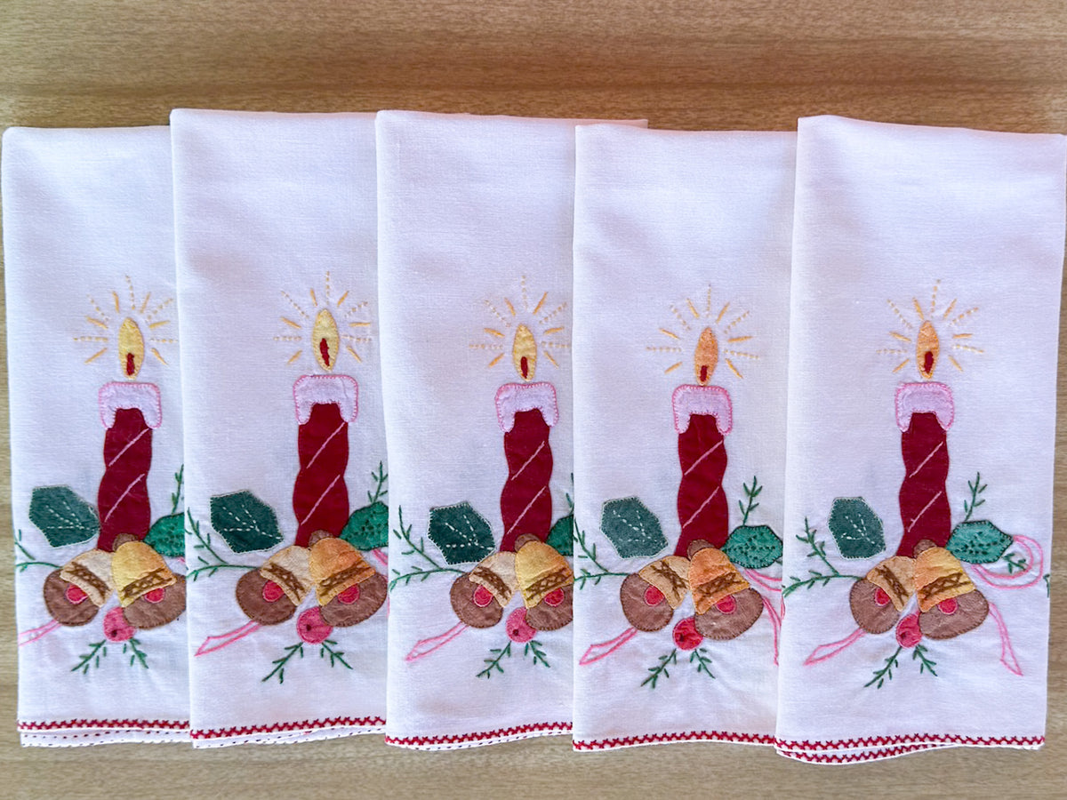 Set of Five Colorful Embroidered Placemats
