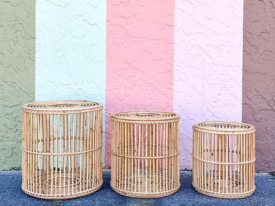 Set of Three Rattan Lanterns